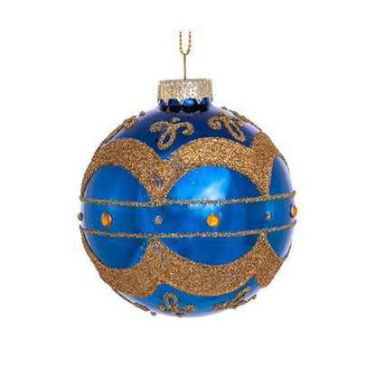 Kurt Adler 80MM Shiny Navy Blue with Gold Glass Balls Ornaments, 6-Piece Set