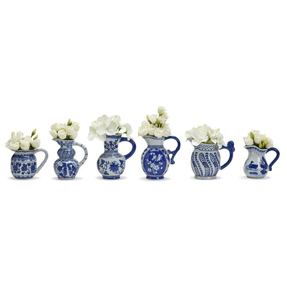 Two's Company Canton Collection Set Of 6 Blue and White Decorative Pitchers