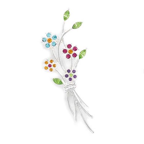 MMA Bouquet Of Flowers Fashion Pin with Multicolor Crystals