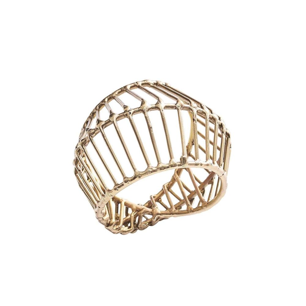 Kim Seybert Cage Napkin Ring in Gold, Set of 4, Brass, 1.75" x 2" x 3"