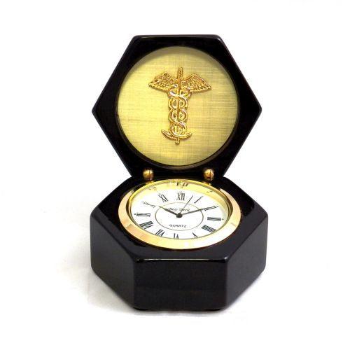 Bey Berk Medical, Lacquered Black Wood Quartz Clock In Box by Bey Berk