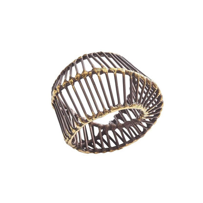 Kim Seybert Cage Napkin Ring in Gold & Black, Set of 4, Brass, 1.75" x 2" x 3"