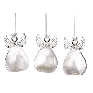 Goodwill Glass Feather Angel Ornament Clear/White 10Cm, Set Of 3, Assortment