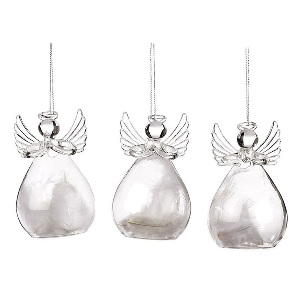 Goodwill Glass Feather Angel Ornament Clear/White 10Cm, Set Of 3, Assortment