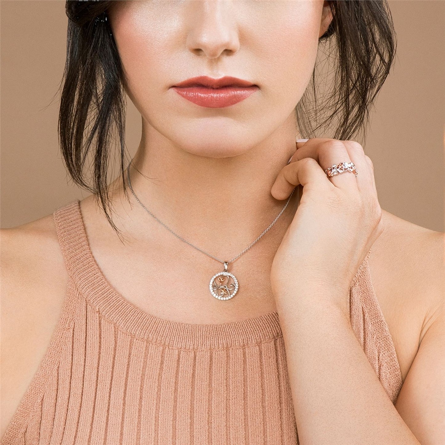 Galway Trinity Knot & Shamrocks Rose Gold & Silver Pendant - Rhodium Plated