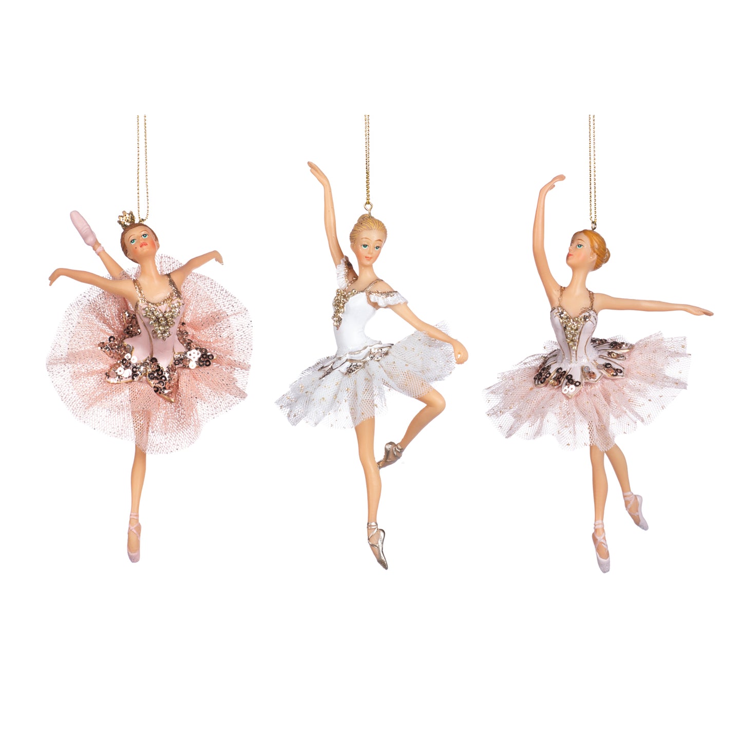 Goodwill Tulle Ballerina Ornament White/Pink 18Cm, Set Of 3, Assortment