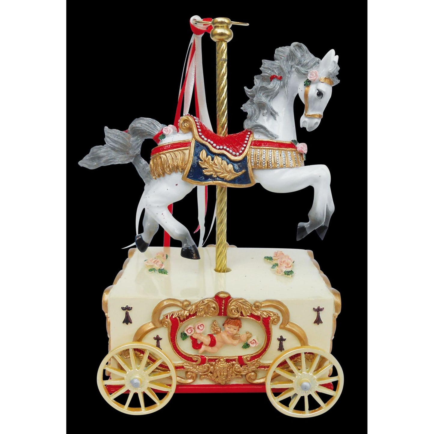 Musicbox Kingdom 6.1" Carousel Horse On A Cart Turns To A Famous Melody