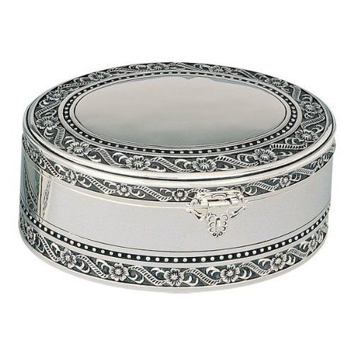 Leeber Antique 2-Tier Oval Box, Silver-Plated, 7.5" x 9" x 9"