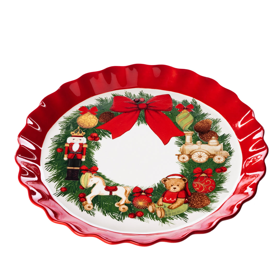Goodwill Ceramic Christmas Wreath Round Plate Two-tone Red/White 31Cm