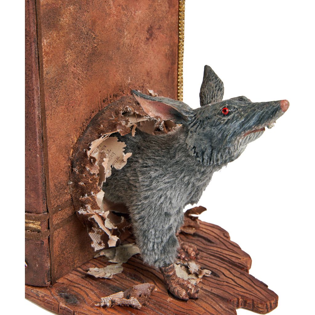 Katherine's Collection 2022 Shakesfeare Rat Bookends, 13.5"x5.5"x9.25". Brown Resin
