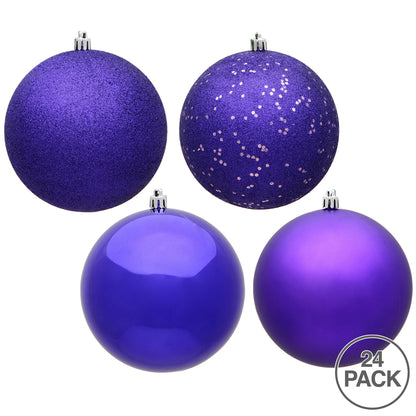 Vickerman 2.4" Purple 4-Finish Ball Ornament Assortment, 24 per Box, Plastic