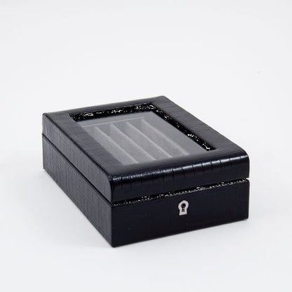 Black "Croco" Leather 2 Level & 11 Pen Case, Key Lock