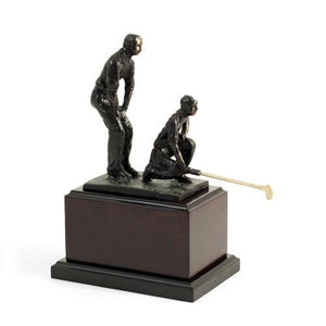 10" Double Golfers With Bronzed Finish On Wood Base by Bey Berk