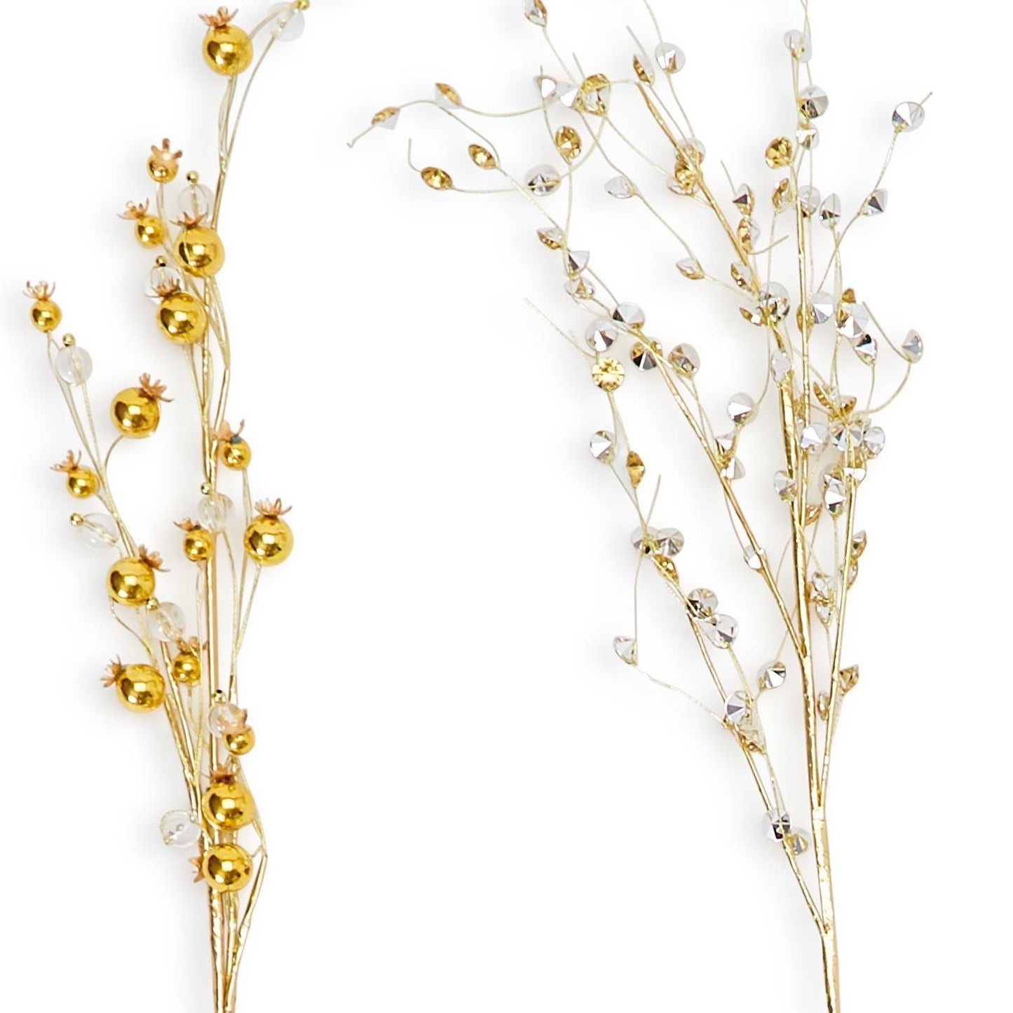 Crystals And Berries 24-Piece Hand-Crafted Metallic Floral Stem in 2 Styles Each