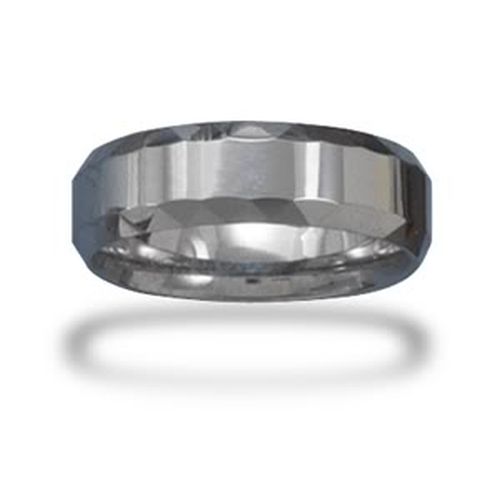Tungsten Carbide 7mm Men'S Ring with Faceted Edge / Size 85