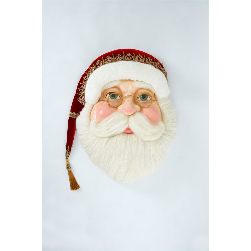 Katherine's Collection 2022 All The Trimmings Santa Wall Mask, 26"x7.75"x32". White