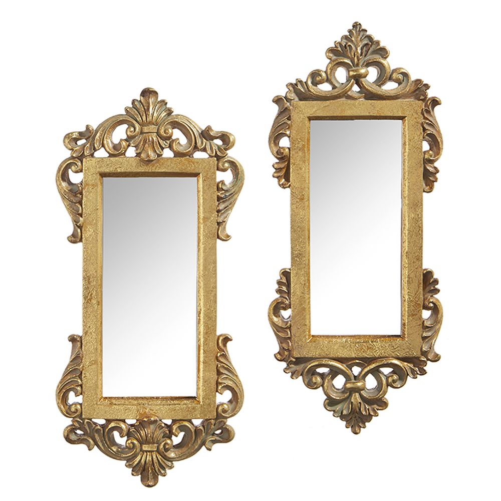 Raz 2023 Paris Apartment 12" Vintage Gold Leaf Rectangle Mirror, Asst of 2