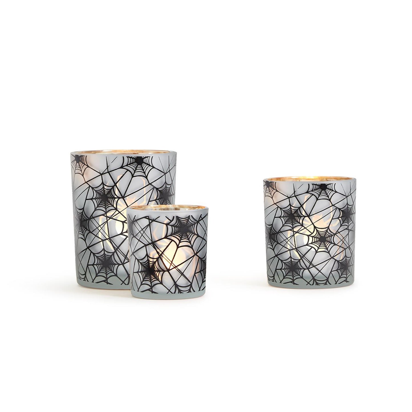 Two's Company On The Web Set of 3 Spiderweb Pattern Candleholders in 3 Sizes
