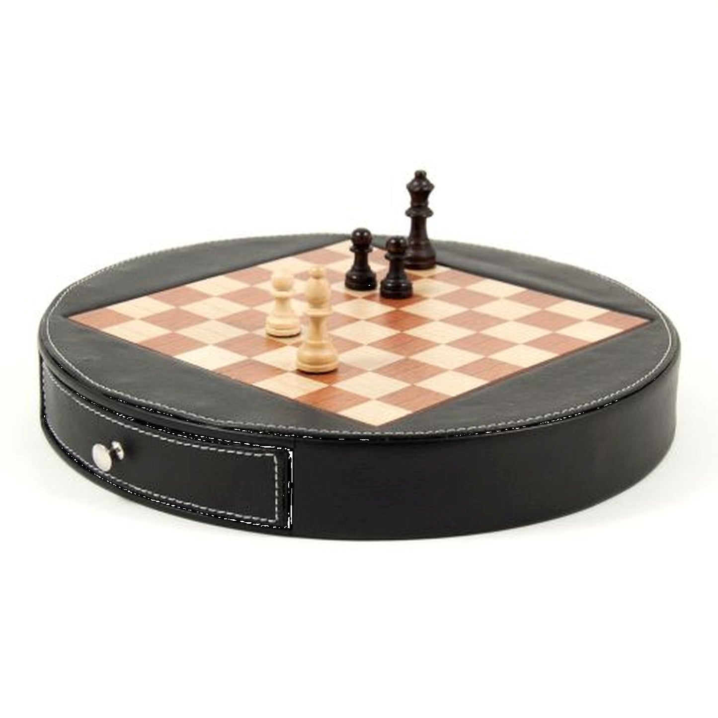 Chess Set In Wood With Black Leather Around Playing Board