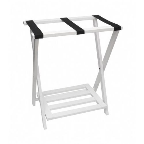 Lipper International Right Height Luggage Rack with Shoe Rack - White, Wood