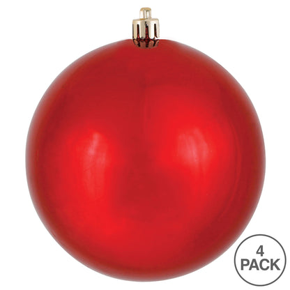 Vickerman 6" Red Shiny Ball Ornament, 4 per Bag, Plastic