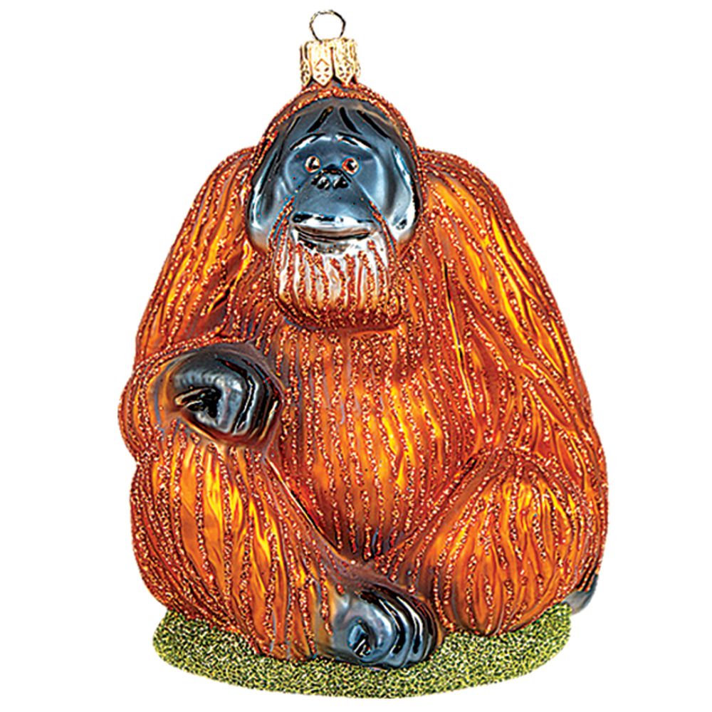 The Whitehurst Company Orangutan 4" Ornament - Glass Blown Holiday Decor