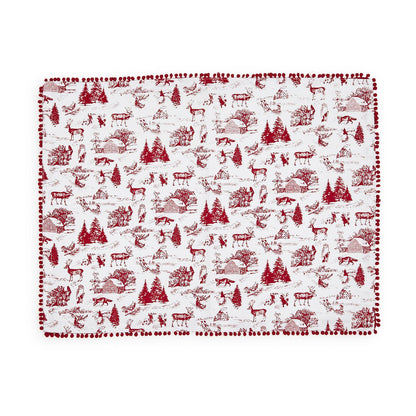 Two's Company Winter Toile Set Of 4 Placemats With Pom Pom Trim