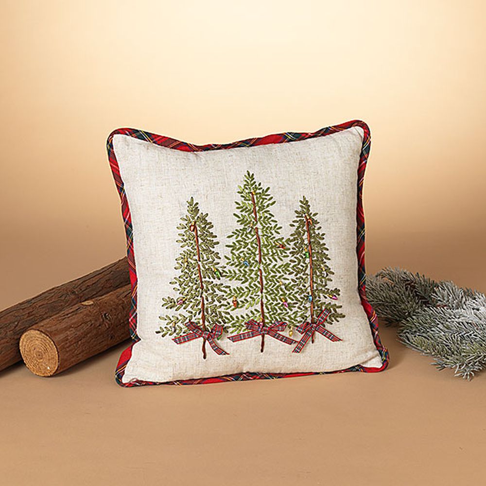 Gerson Company 16" Fabric Hand Embroidered Christmas Tree Design Pillow