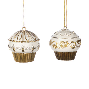 Goodwill Elegant Cupcake Ornament Cream/Gold 4.5Cm , Set Of 2, Assortment