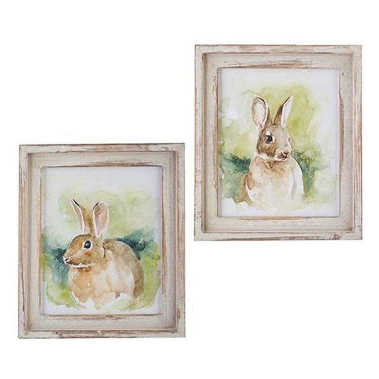 Raz Imports Boxwood 10" Field Bunny Framed Wall Art, Asst of 2