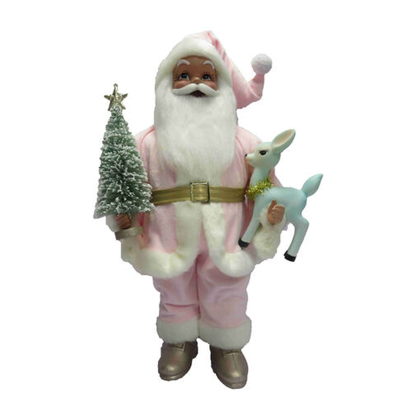 December Diamonds Snow Cream Shoppe 18" Pink Santa With Blue Deer Figurine