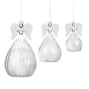 Goodwill Glass Plume Angel Ornament/Tt Clear/White 9/13/17Cm, Set Of 3