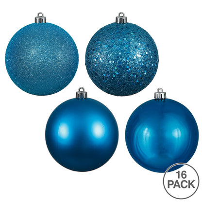 Vickerman 3" Turquoise 4-Finish Ball Ornament Assortment, 16 Per Box