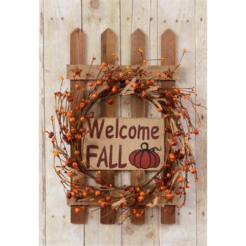 Your Heart's Delight Wooden Fence with Berry Wreath - Welcome Fall