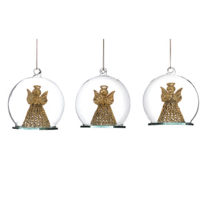 Goodwill Glass Angel Inside Ball Ornament Gold/Clear 10Cm, Set Of 3, Assortment