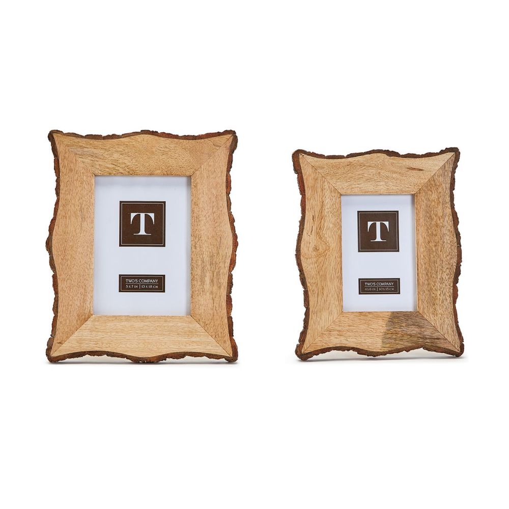 Two's Company Rustic Charm Set of 2 Bark Wood Boarder Photo Frame w/ 2 Sizes