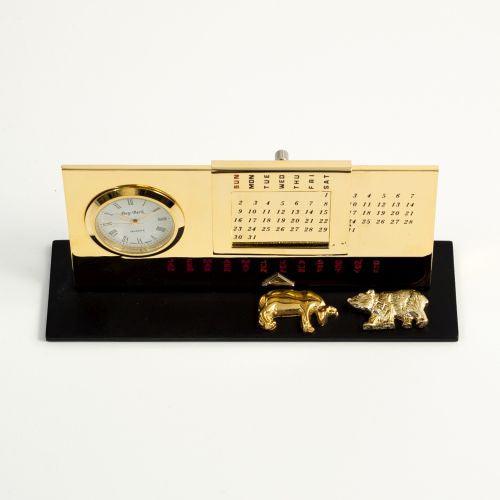 "Stock Market" Gold Plated Perpetual Calendar & Clock by Bey Berk