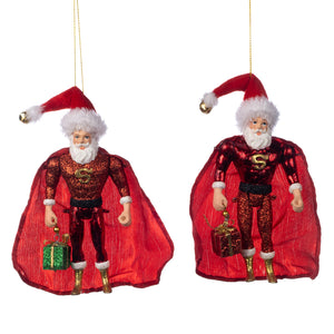 Super Hero Santa With Cape Joint.Ornament Red 16Cm, Set Of 2, Assortment