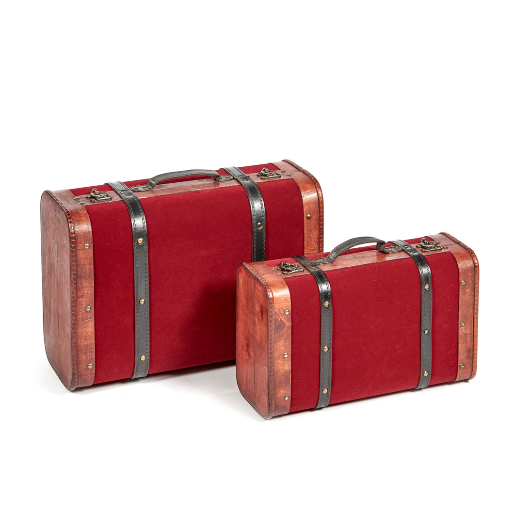 Goodwill Wood/Velvet Suitcase Box Burgundy 45/38Cm, Set Of 2