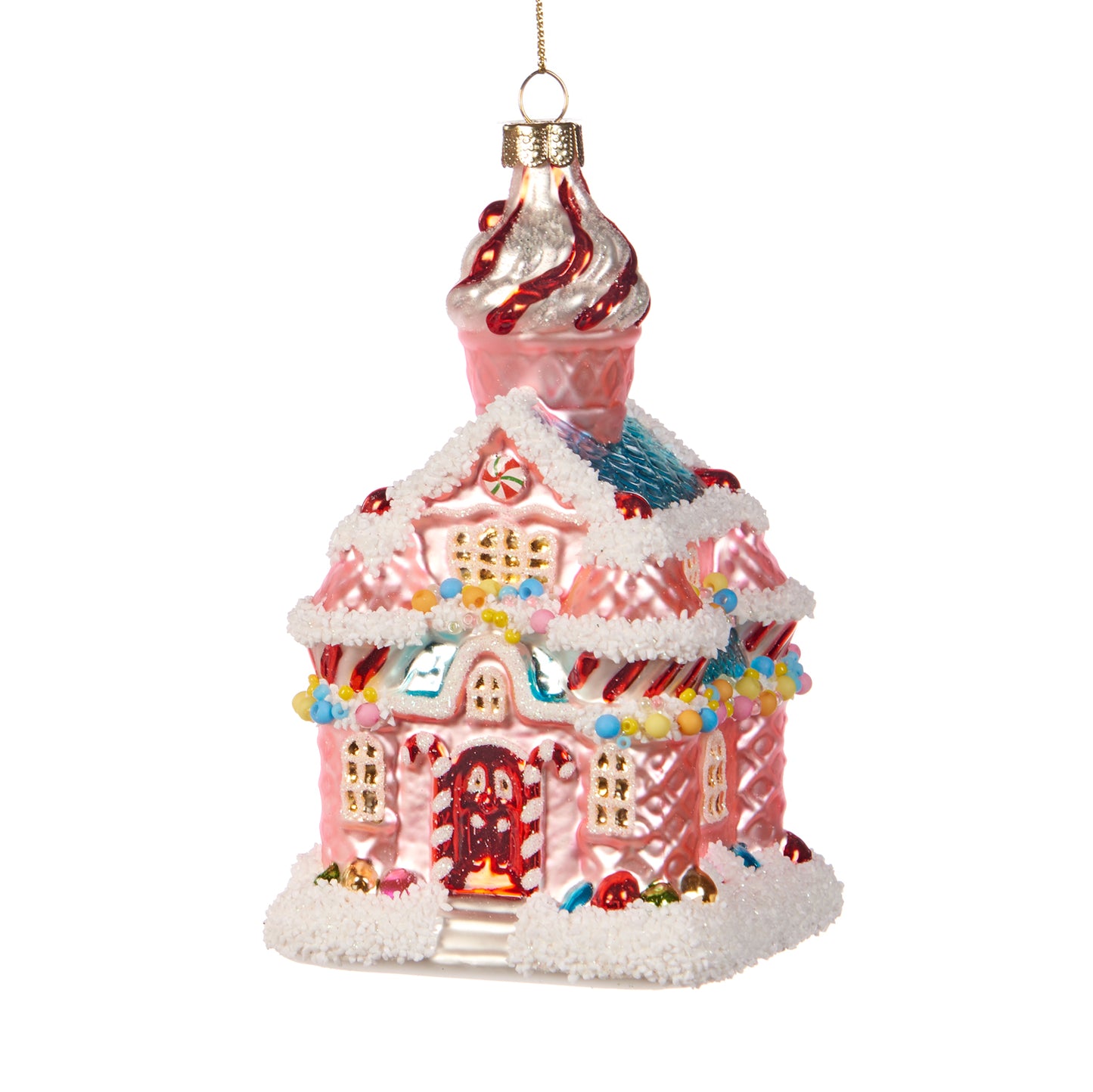 Goodwill Glass Candy Gingerbread House Ornament Pink 14Cm