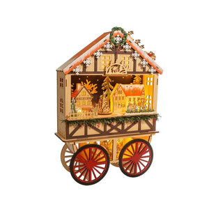 Kurt Adler 18.9" B/O Light-Up LED Musical Wooden Wagon Christmas Village Scene