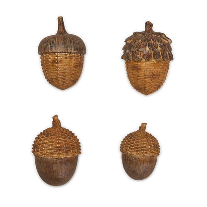 Two's Forest Bounty Set Of 4 Acorn Decor w/ Basketweave Pattern Accent