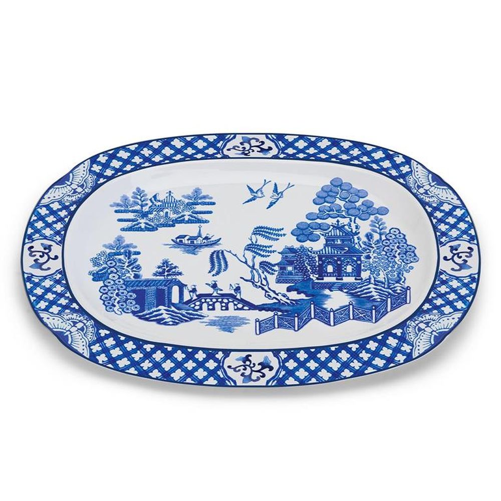 Two's Company Blue Willow Serving Platter Porcelain