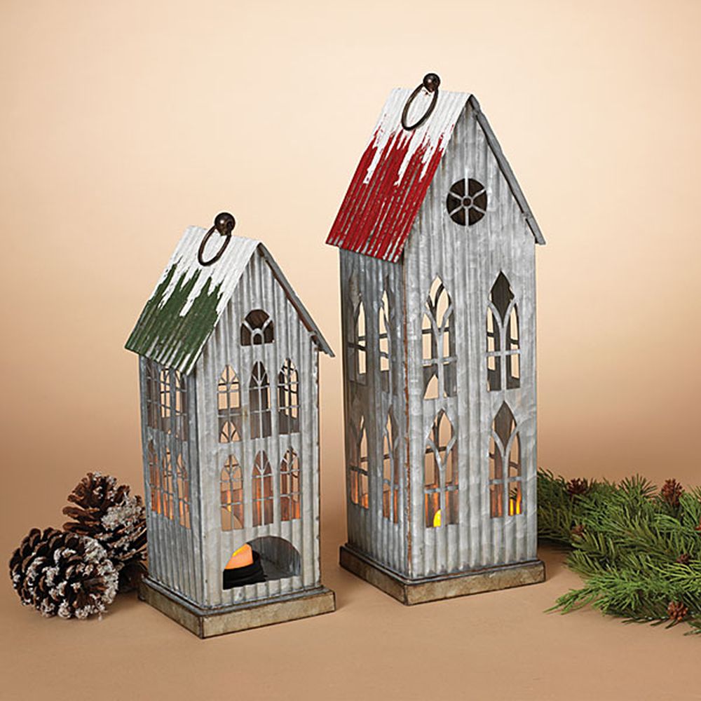 Gerson Company Set of 2 Metal Holiday Houses W/ Tealight Holder