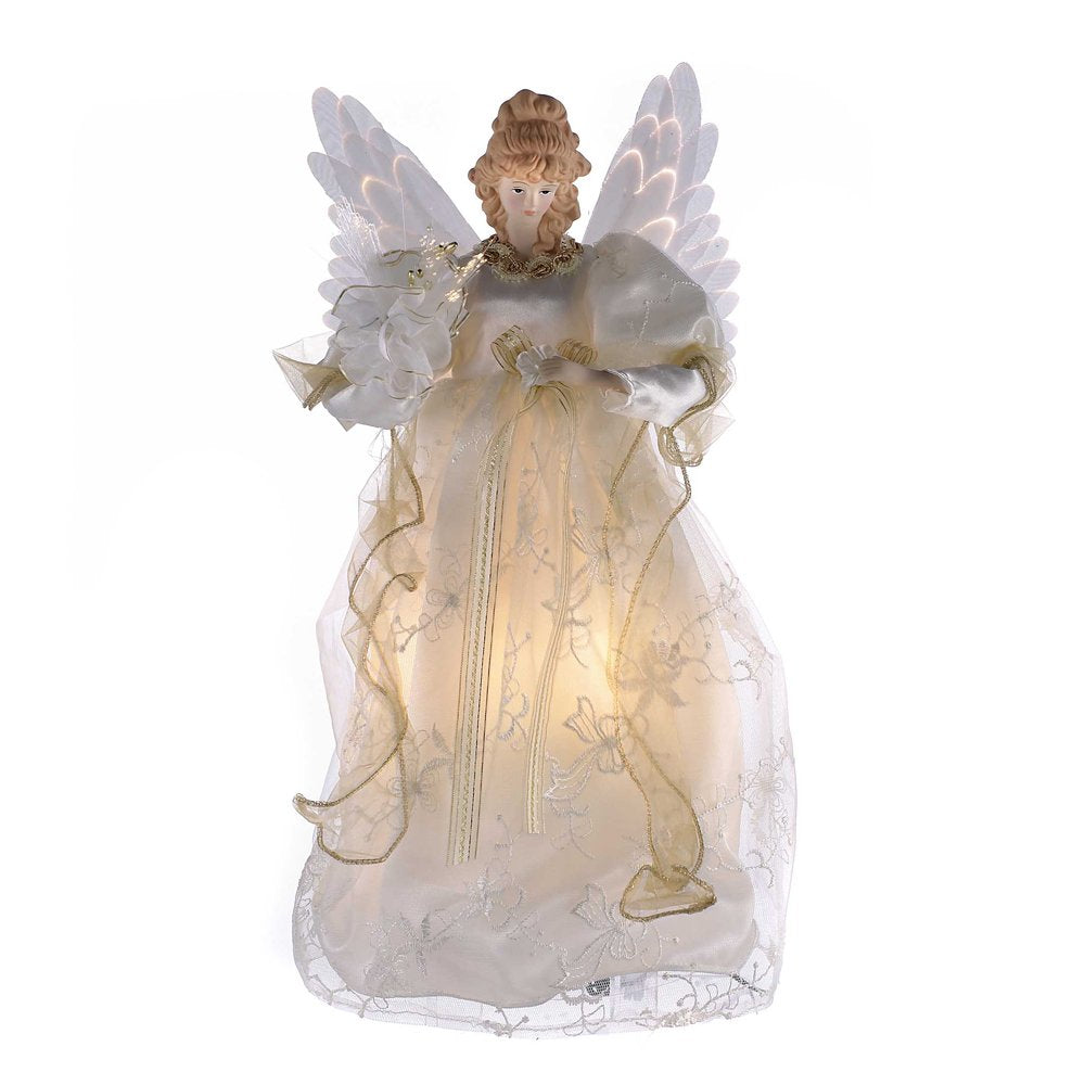 Kurt Adler 14" Fiber-Optic Ivory And Gold Animated Led Angel Treetop