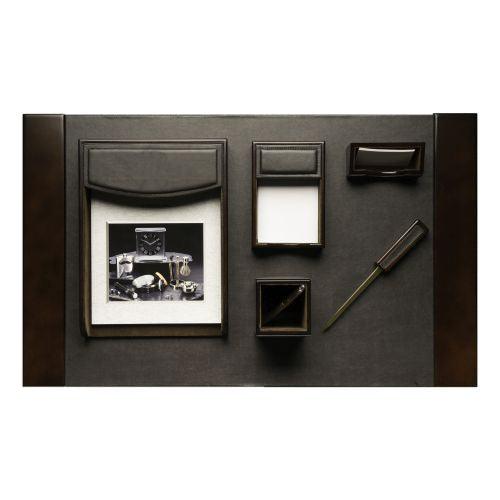 Bey Berk 6 Piece "Walnut" Wood & Brown Leather Desk Set by Bey Berk
