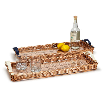 Long Bar Hand-Crafted Wicker Tray & Acrylic Insert Assorted 2 Handle Colors