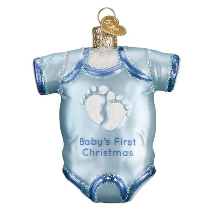 Old World Christmas Blue Baby Undershirt Blown Ornament