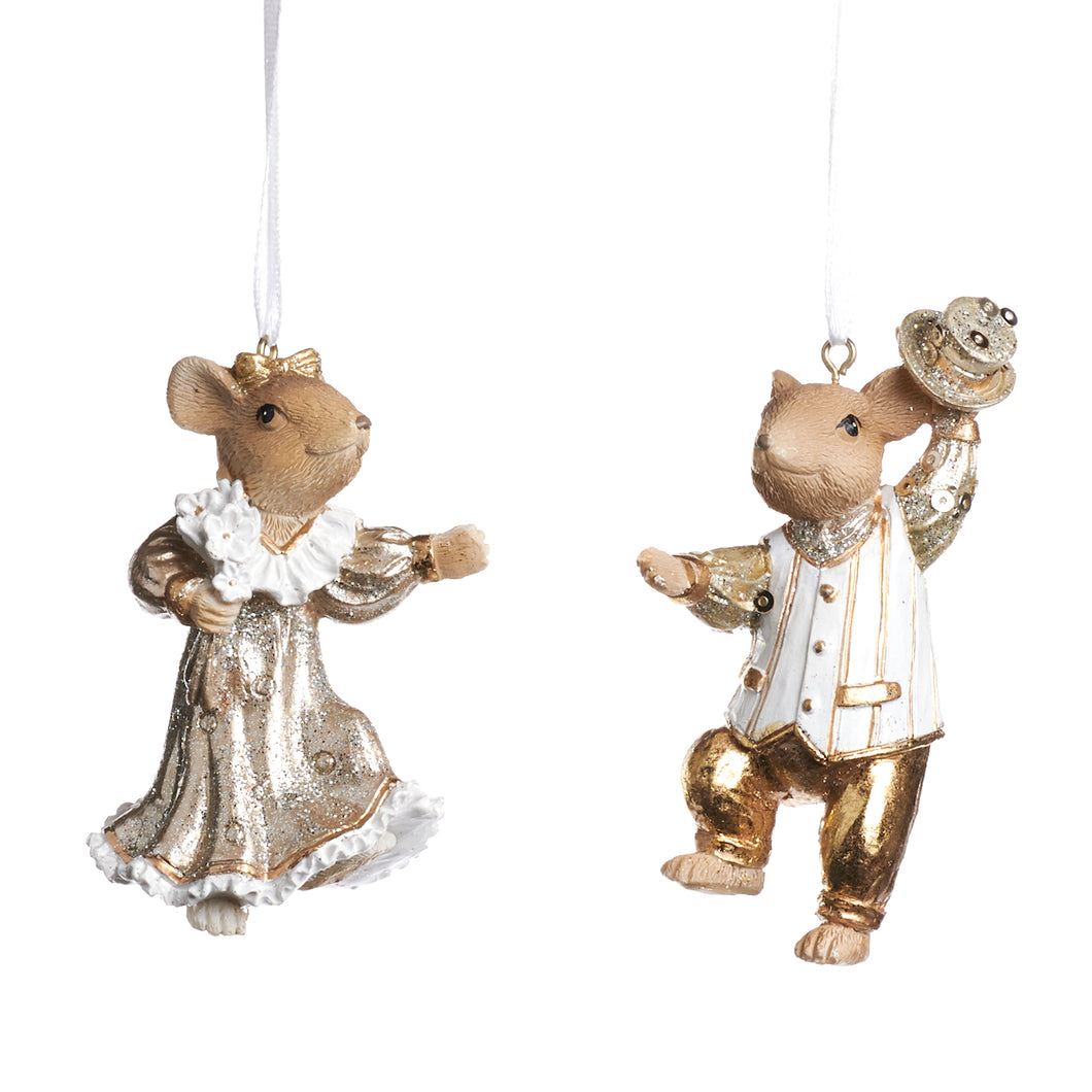 Goodwill Dancing Mouse Couple Ornament Gold 7.5Cm
