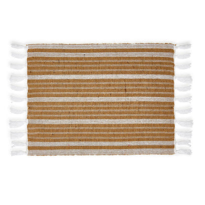Two's Company Au Natural Set Of 4 Woven Placemats w/ Tassel Fringe - Jute/Cotton